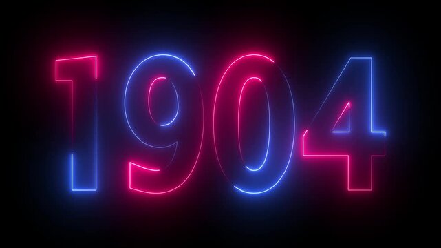 1904 neon line text animation. 1904 year text effect with neon glow. colorful 1904 typography effect. concept of counting years. past year technology concept.