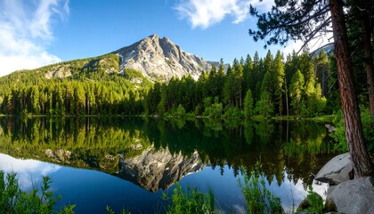 Serene mountain lake panorama