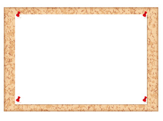 コルクボードにピン留めされた紙のフレーム枠イラスト