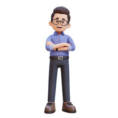 3D cartoon adult male teacher character Arms Crossed with a Proud Expression