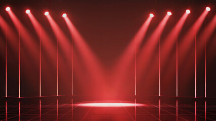 Dynamic stage with vibrant red lighting creating a captivating atmosphere for performance
