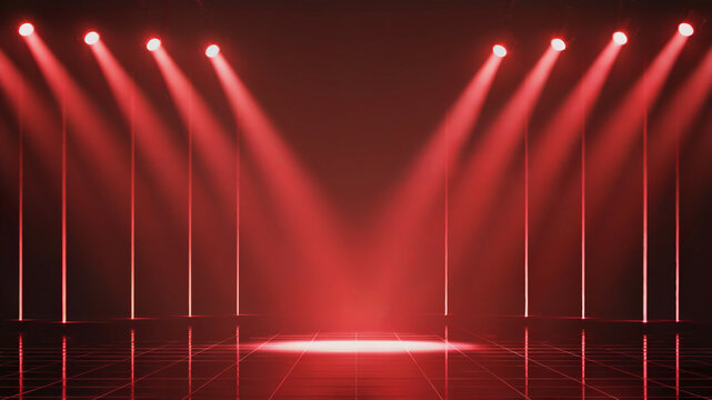 Dynamic stage with vibrant red lighting creating a captivating atmosphere for performance