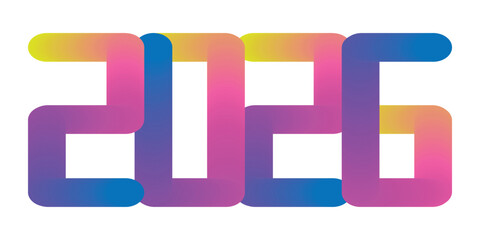 Colorful 2026 gradient design for new year. Vibrant logo of 2026 for greeting card, poster or other design element. Transparent vector © MKIN