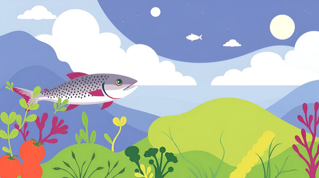 A company producing and selling plantbased alternatives to traditional seafood products reducing strain on depleted fish populations.. Vector illustration