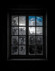 Dark room window, view outside