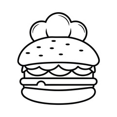 chef-s burger cartoon with toque hat delicious 