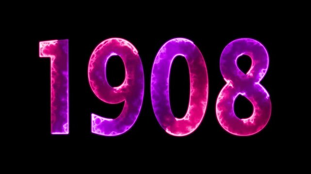 1908 neon line text animation. 1908 year text effect with neon glow. colorful 1908 typography effect. concept of counting years. past year technology concept.