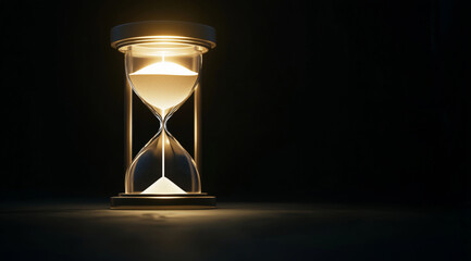 Glowing hourglass radiates light in dark setting, symbolizing passage of time and beauty of moments