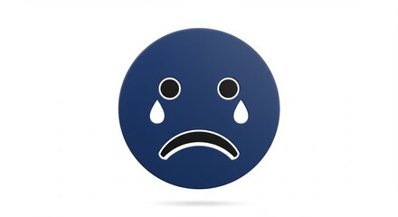 Fototapeta premium 悲しい顔アイコン 深い青色背景 涙が流れるシンプルデザイン. AI Generated
