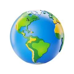Fototapeta premium 3 D cartoon rendered globe with blue oceans and green yellow continents earth planet world