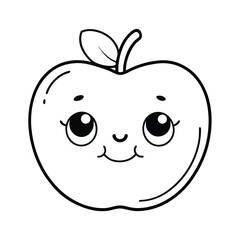 cute cartoon apple with face black and white  fruit 