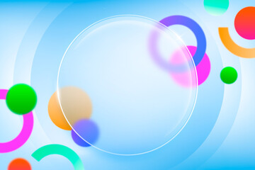 Modern Abstract Background with Colorful Geometric Shapes and Frosted Glass Circle Central Design with Soft Lighting for a Fresh Look