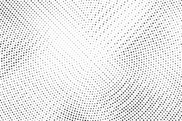 Radial halftone gradient background. Dotted concentric texture with fading effect. Black and white circle shade wallpaper. Grunge rough vector. Monochrome backdrop