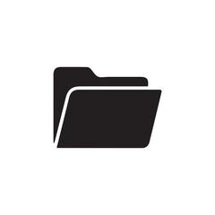 A simple black folder icon designed in a minimal and modern flat style. The symbol features a classic folder shape with a visible document edge inside, making it ideal for use in file management syste