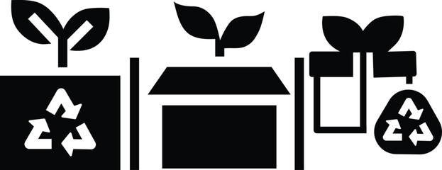 Icons representing growth, recycling, and gift with plants sprout leaf