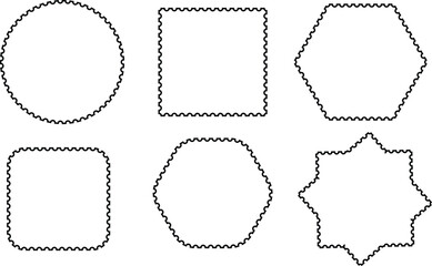 Set of Six Geometric Shapes with Serrated Edges on White circle square