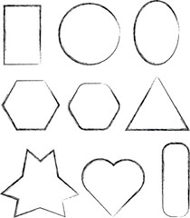 Set of nine hand-drawn geometric and organic shape outlines frame border