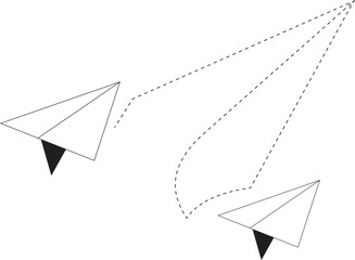 Two Paper Airplanes with Dashed Flight Paths on White travel journey