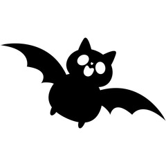 Simple Cute Cartoon Silhouette Flying Black Bat Happy Halloween element Illustration flat style