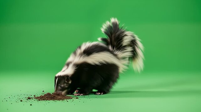 Skunk digging in ground