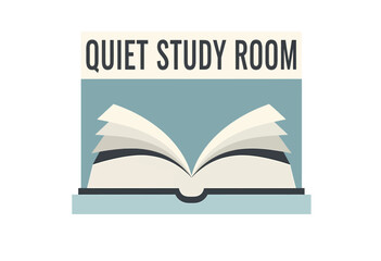 Minimalist flat design vector illustration of an open book, a symbol for a quiet library, education, and silent learning space