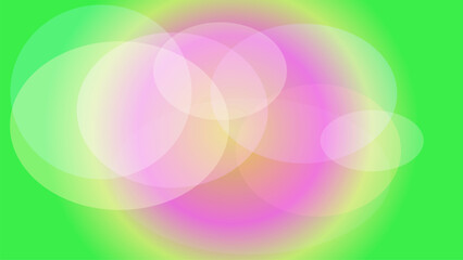 Abstract background with overlapping translucent pink and yellow ovals on a bright green backdrop