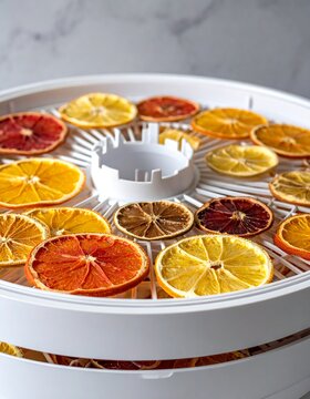 Dried citrus slices in a food dehydrator