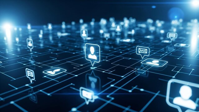Digital network connecting people worldwide with glowing icons