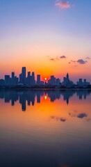 Fototapeta premium Sunrise Cityscape Reflection.
