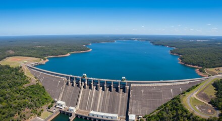 Naklejka premium Aerial view of dam and reservoir