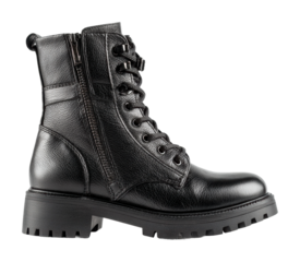Fashion-forward black combat boots for urban explorations isolated on transparent background