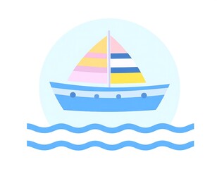 Colorful sailboat on pastel waves