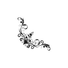 Fototapeta premium Elegant black ornate floral corner flourish design element for decorative borders and invitations