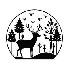 silhouette vector illustration of a deer in forest 