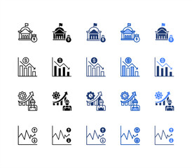 Spending, Productivity, Downturn, Volatility, multiple style icon set.