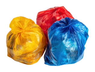 Collecting waste colorful trash bags in a clean environment isolated on transparent background
