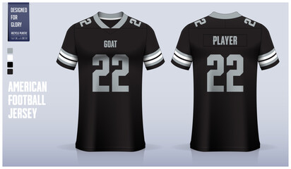 Black and white American football jersey mockup template design. Front view and back view football kit design. Vector Illustration