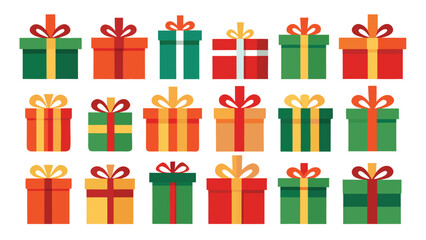 Christmas gift box set, New Year presents, gift boxes, vector illustration on transparent background