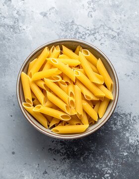 Dried pasta in a bowl