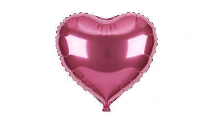 Metallic pink heart balloon isolated on white background