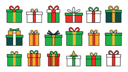 Christmas gift box set, New Year presents, gift boxes, vector illustration on transparent background