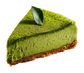 Delicious matcha cheesecake slice dessert shop food isolated on transparent background