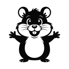 Cute black hamster character with open arms