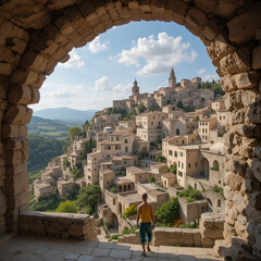 A beautiful view of Sassi districts of rock and cave houses in Matera, Italy