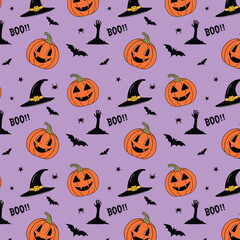 Halloween seamless pumpkin pattern, vector, art, icon illustration