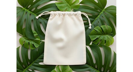 Eco-Friendly Pouch Mockup with Monstera Leaves for Branding Projects