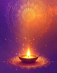 Diwali Festival Background with Glowing Diyas and Rangoli