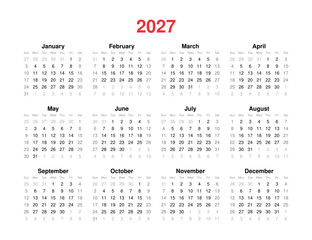 calendar for 2027 Vector