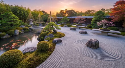 Autumn forest with golden sunlight rays shining through colorful fall trees, misty woodland nature scenery, seasonal landscape background