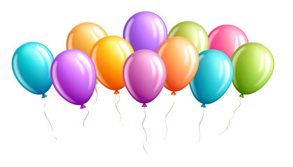 Colorful birthday balloons on a white background are the perfect decoration for a happy celebration